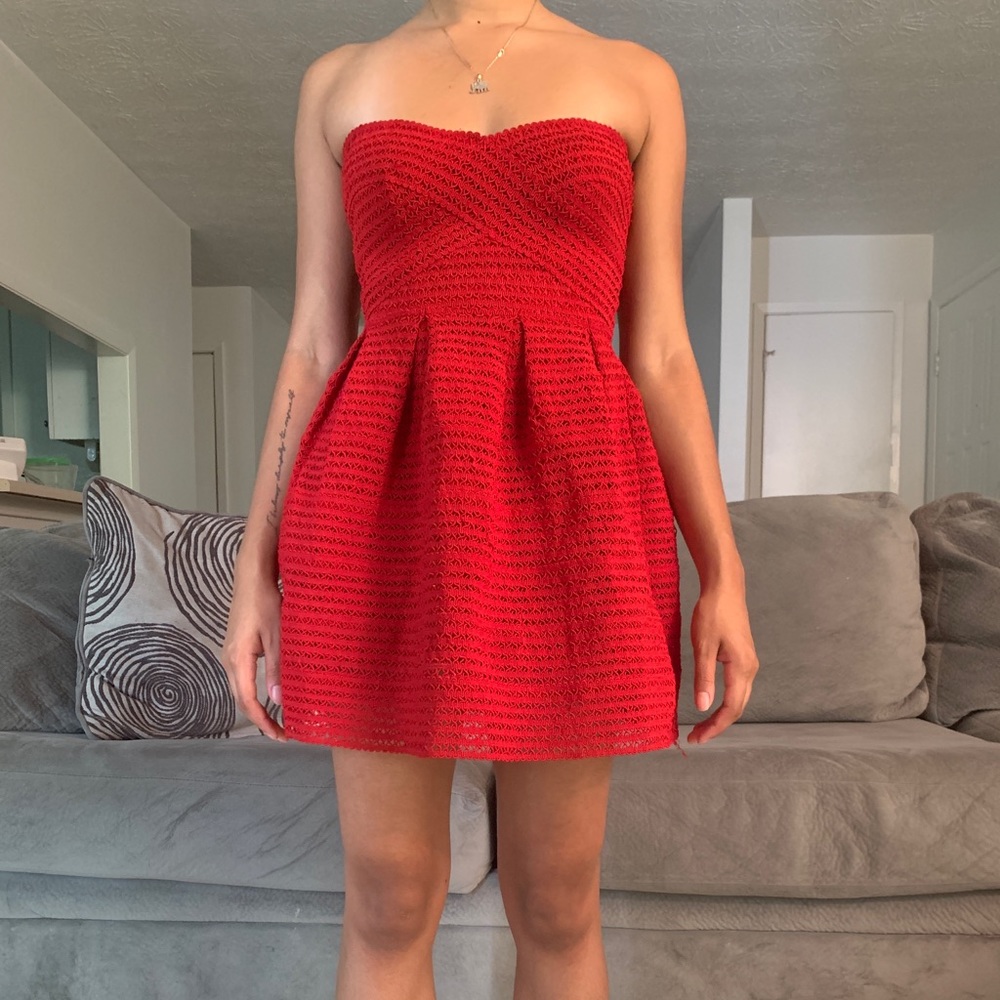 Forever 21 Strapless Red Skater Skirt Mini Dress M